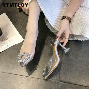 Luxury Women Pumps 2019 Transparent High Heels Sexy Pointed Toe Slip-on Wedding Party Brand Fashion Shoes For Lady PVC